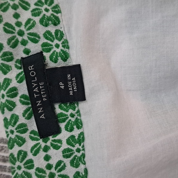 Ann Taylor midi wrap puff sleeve peasant dress green floral stripe embroidery 4P - Picture 9 of 17